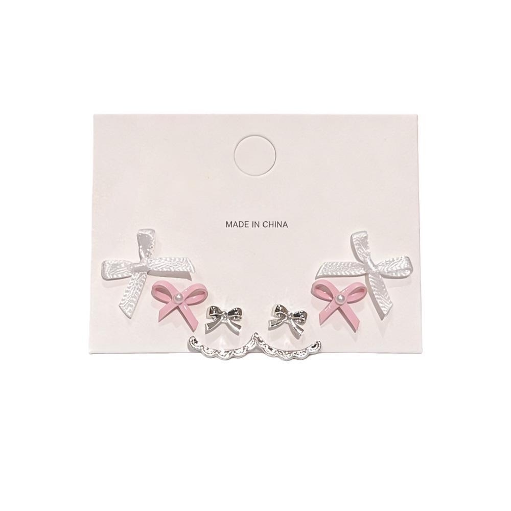 Elegant Pearl Bow Knot Stud Earrings Set - Gentle and Versatile Design