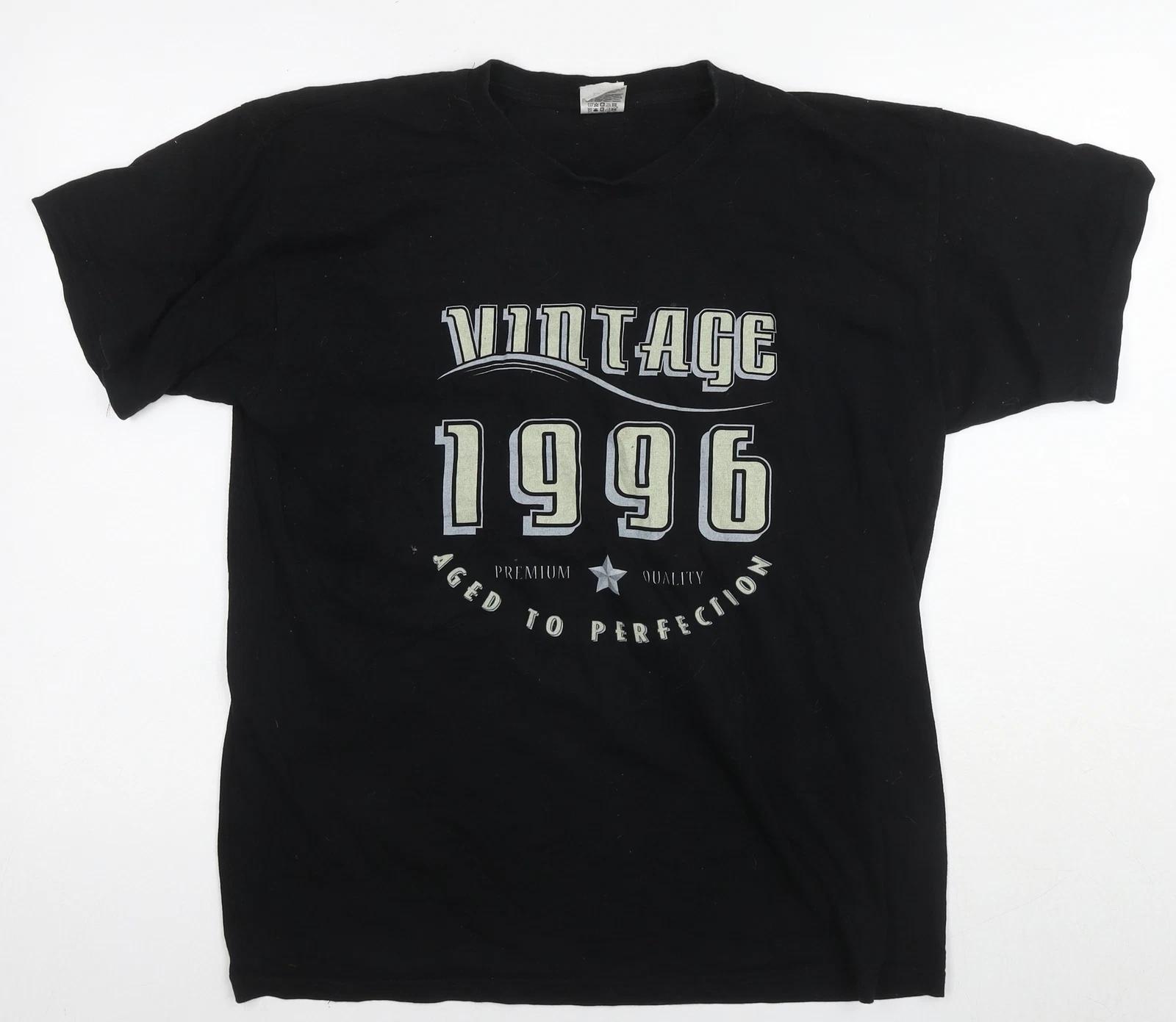 

B&C Mens Black Cotton T-Shirt Size L Round Neck - Vintage 1996 Aged to perfectio M
