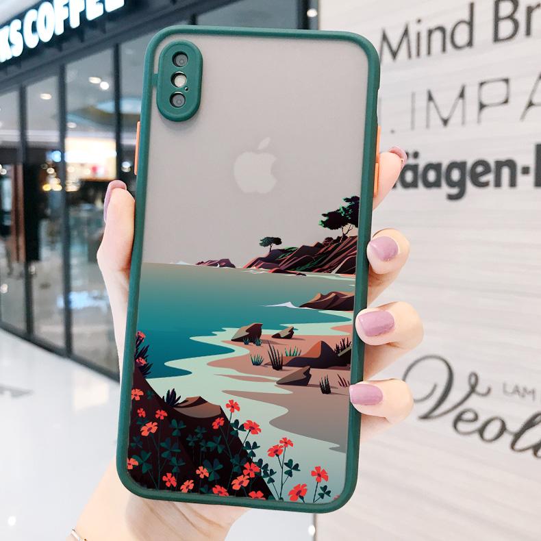 Painted Landscape Phone Case For iPhone 15 12 11 13 14 Pro Max X Xs MAX XR 6s 7 8 Plus SE2 Camera Protection Candy Color Cover