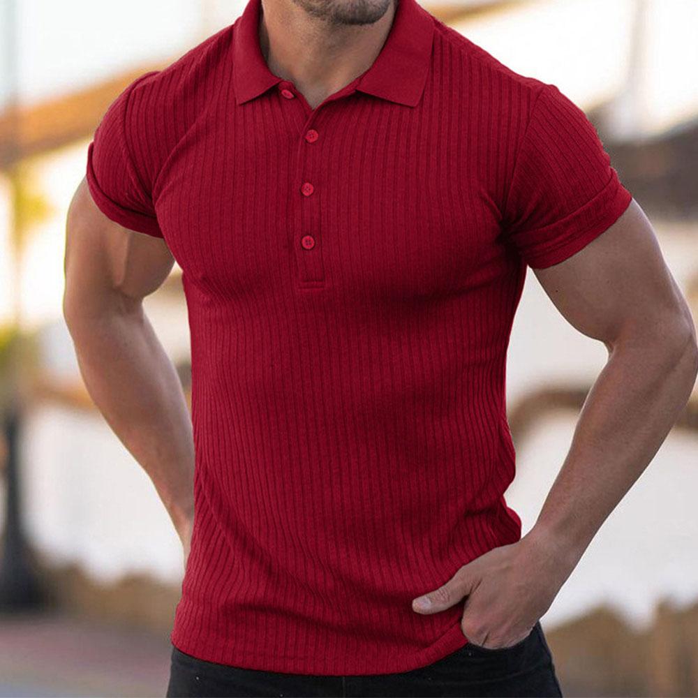 Men Polo Shirts High Elastic T-shirt Short Sleeve T Shirt Male Gym Sportswear Stripped Polo Men Clothing
