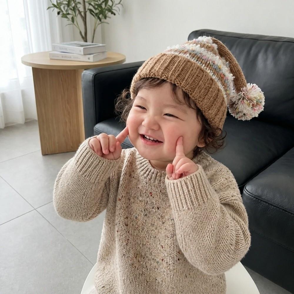 No Brim Children's Knitted Hat Windproof Kids Beanie Hats Cute Polka Dot Elf Cap Autumn