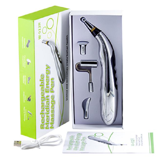 Meridian Pulse Acupressure Pen: 5-Head, 9-Level Intensity Acupuncture Massager with Red Light