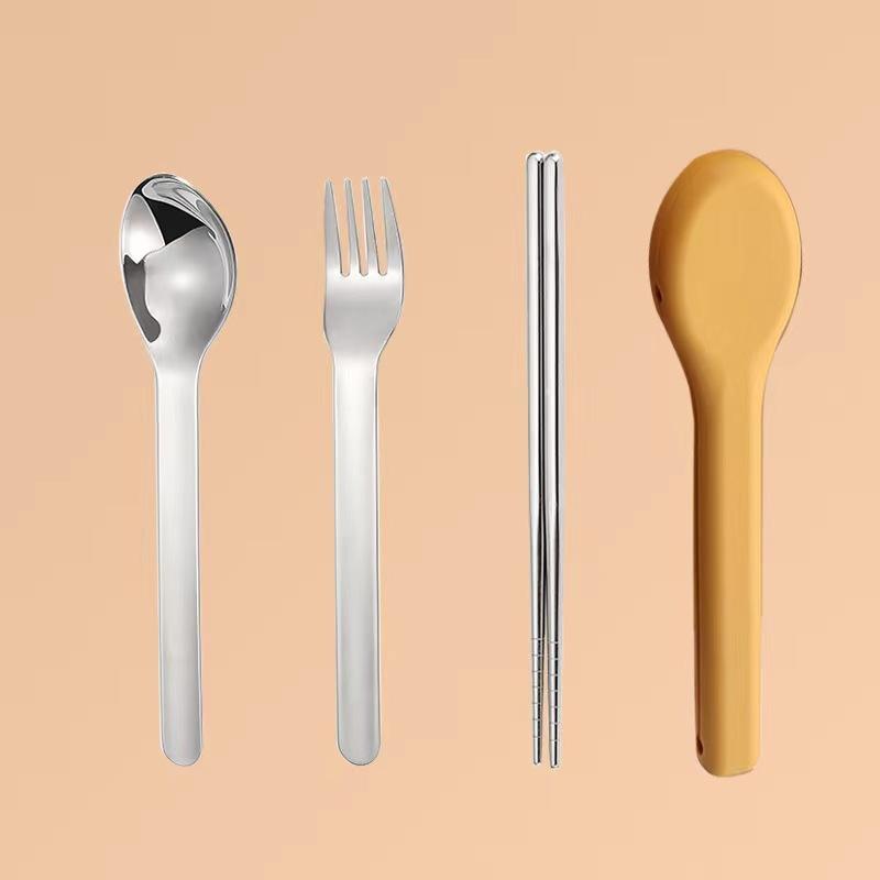 Přenosná sada příborů do kapsy, 3dílná sada vidličky, lžíce, nože s pouzdrem na oběd, cestování, kempování, do školy, do práce, na pikniky