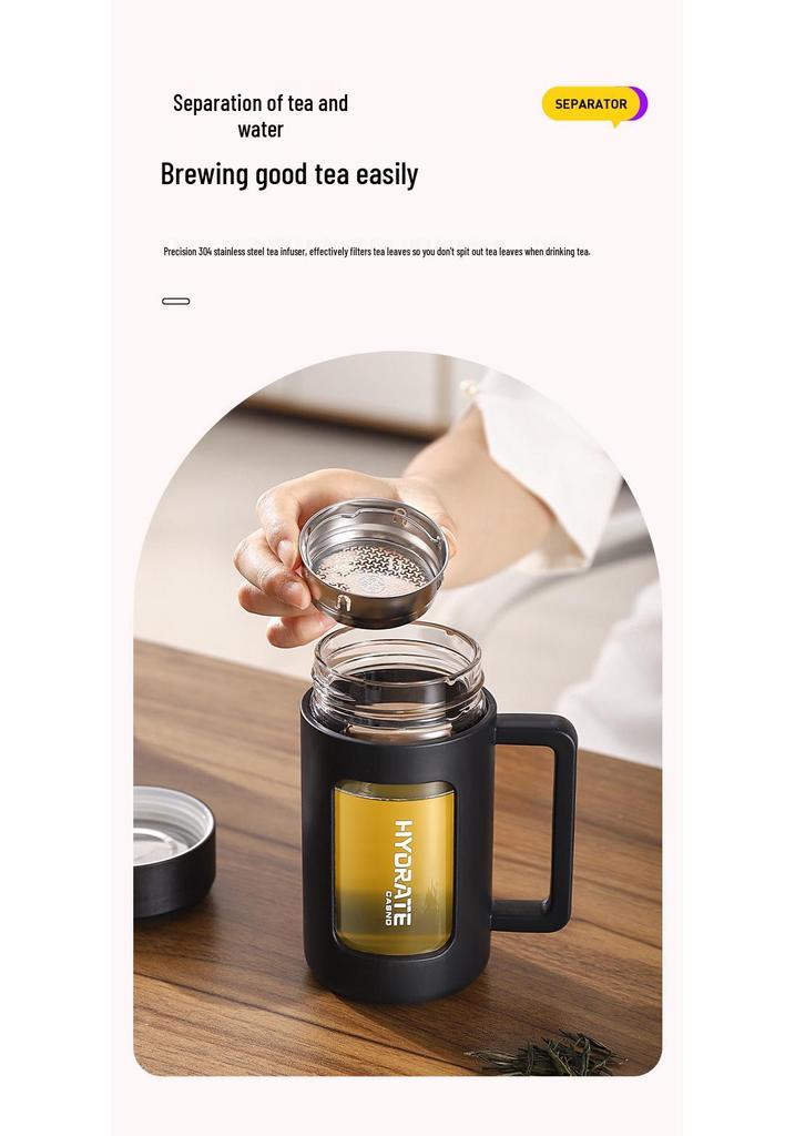 Qifan Double-Layer Insulated Glass Tea Cup with Handle - High Temperature Resistant and Anti-Fall for Office Use