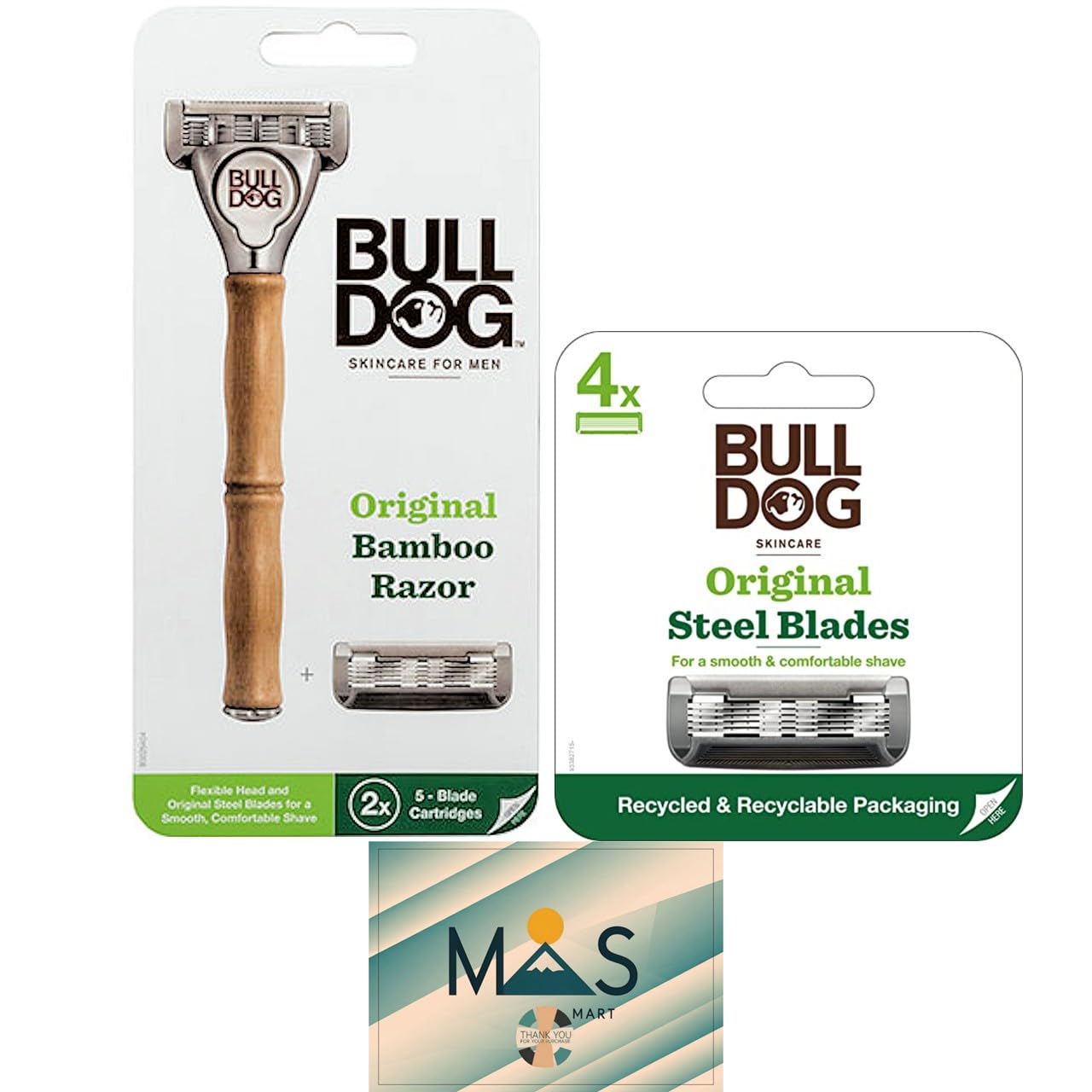 

unit replacement Bulldog razor with original bamboo holder and two replacement blades Bulldog original replacement blades pocket tissues [Main +
