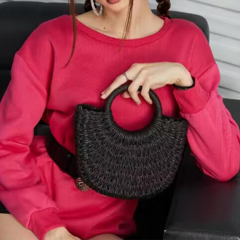 Half-Round Rattan Beach Bag Women Large Capacity Handle Bag Summer Beach Bags Travel Weave Handle Bag Premium Durable