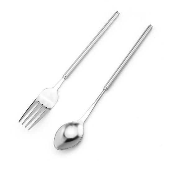 Telescopic Stainless Steel Fork And Spoon Long Handle BBQ Cutlery Portable Utensils for Outdoor Camping