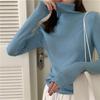 Piled Collar Solid Color All-match Knitted Sweater Women's Autumn and Winter Western-style Slim-fit Coat Inner Knitted Base Shirt