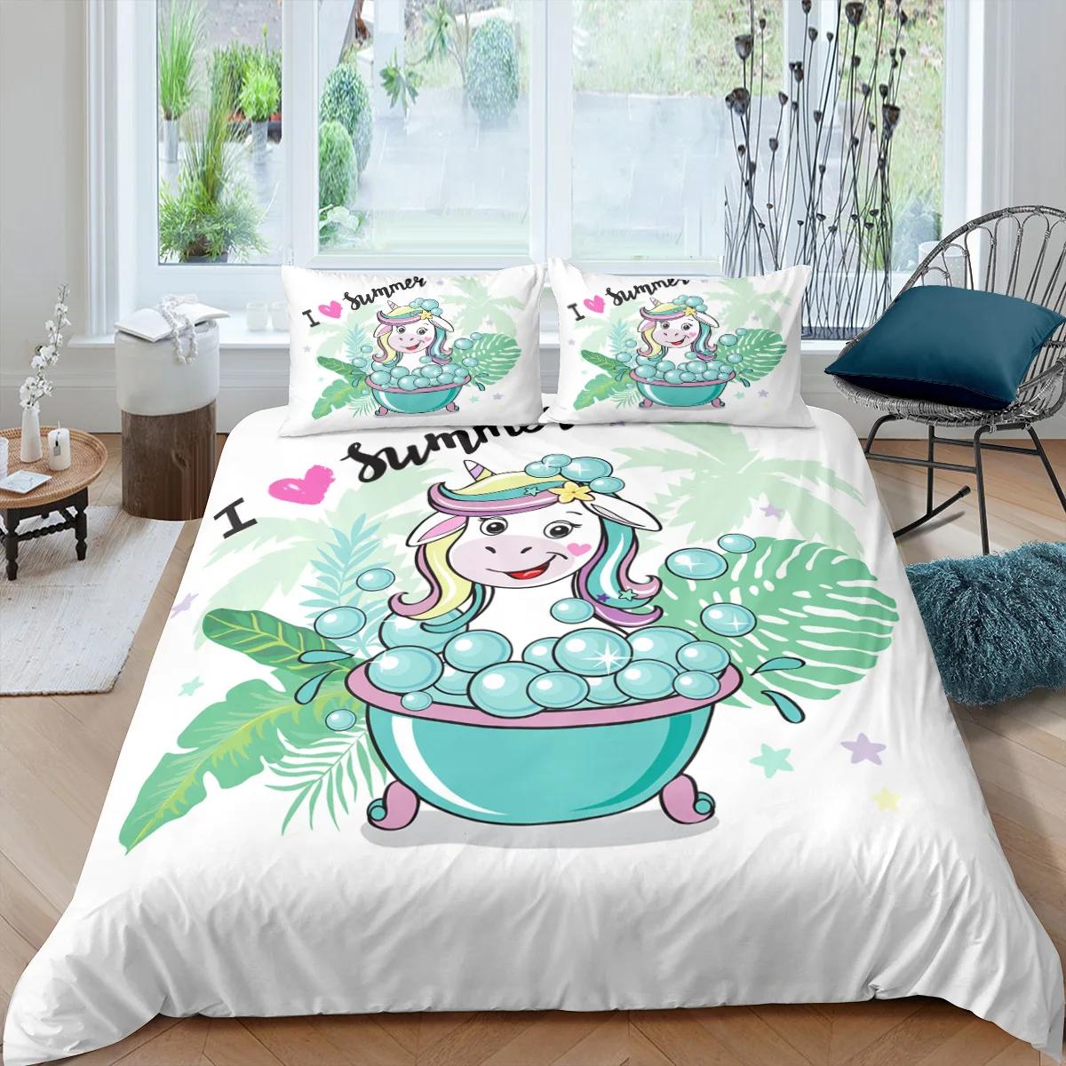 

3D Print Moon Kitten 100% Cotton Duvet Cover Wihth Pillowcases Bedding Sets Bedroom Home Textiles Bed Set Kids Lovely Unicorns EU single(135x200cm)