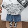 Boys' 2-Piece Cotton Set - Cartoon Dinosaur Short Sleeved T-shirt + Denim Shorts High - Quality Casual Outfit-6M-5Y