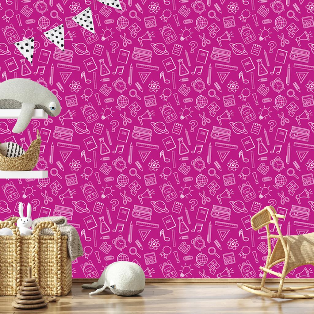 Wallpaper School Supplies purple and powder pink, purple background 50x1000