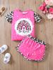 Girls Summer Two-piece Outfit Rainbow Snowflake Leopard Print Spliced Top and Shorts Casual Set