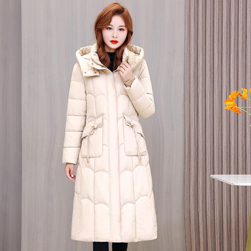 Middle-aged Women Down Cotton-padded Jacket Women Over The Knee Long Plus Size Slim Belt Cotton-padded Jacket Women Plus Size Cotton-padded Jacket