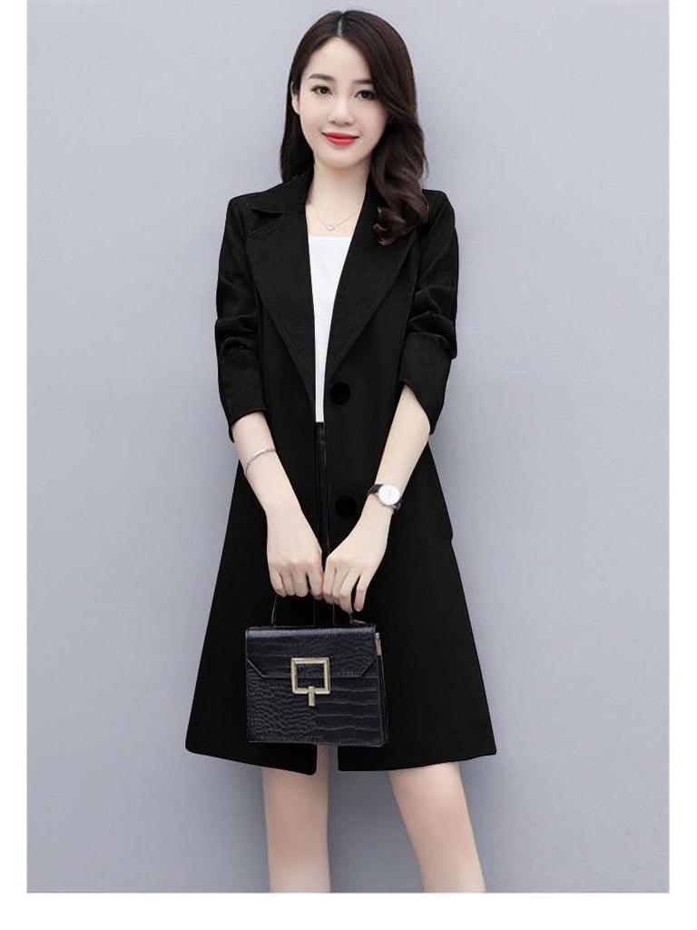 Women's Mid-Length British Style Trench Coat - Elegant Korean Loose Fit Overcoat for Spring and Autumn 2022.