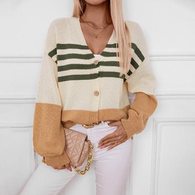 Cardigan à rayures en tricot à manches longues et col en V vintage automne-hiver
