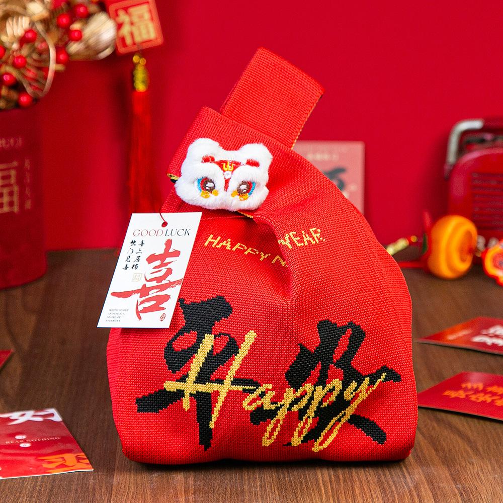 Jahr des Pferdes Roter Knoten Handgelenk Handtasche Cartoon Maskottchen Pony Gestrickte Süßigkeiten Tragetasche Wiederverwendbare Einkaufstasche Geschenkverpackungsbeutel