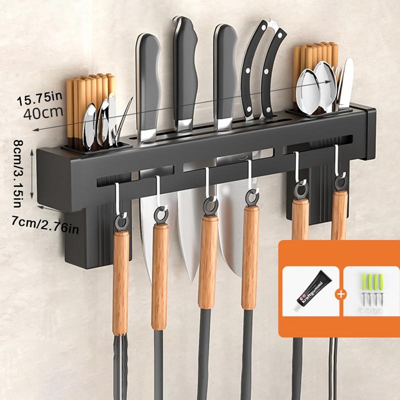 

Настенный держатель для ножей из нержавеющей стали, кухонная полка для хранения без гвоздей, столовые приборы с крючком, органайзер для кухонного шкафа