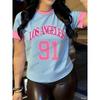 Fashion Casual Women's Sports Jersey Los Angeles NO.91 Print Short Sleeve T-Shirt Summer Graphic Tee Plus Size Sport T-Shirt