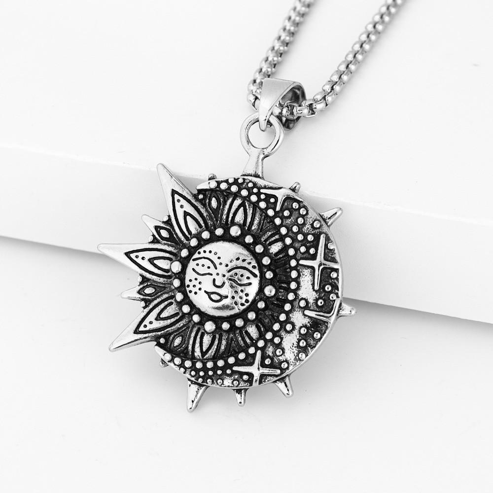 Sun Smiley and Celestial Necklace Mandala Flower Women's Pendant Geometric Religious Viking Ornament