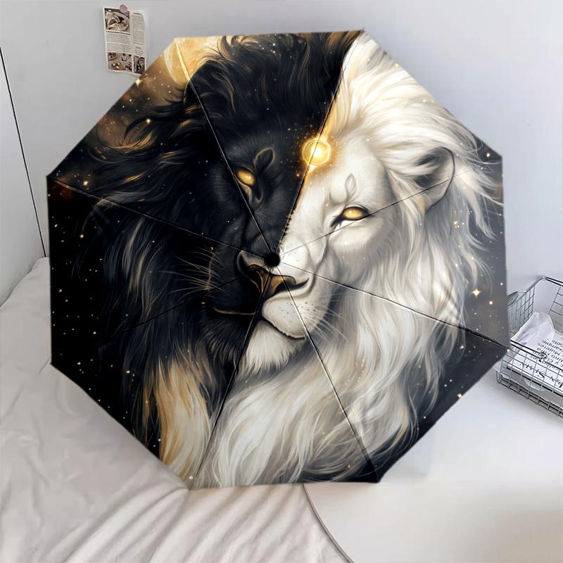Lion Pattern, Automatic Folding Umbrella, Portable and Foldable Design, 8 Ribs, a Christmas or Birthday Gift.
