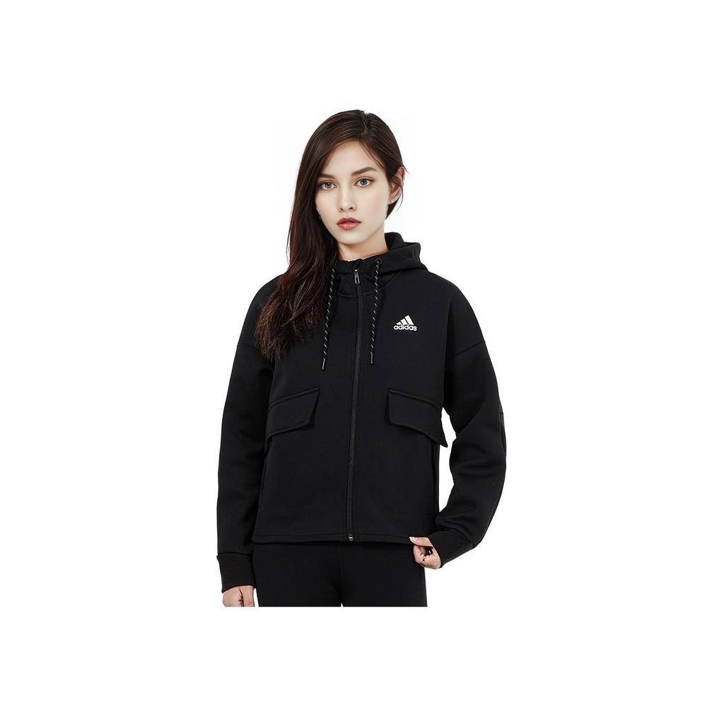 Adidas Sports Running Training Knit Jacket Women Tops Black H07375