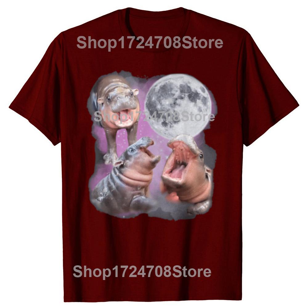 Funny Moo Deng With The Moon Graphic Tshirts Men Womens Fashion Casual Tshirt 100 Cotton Loose Oversized T Shirt