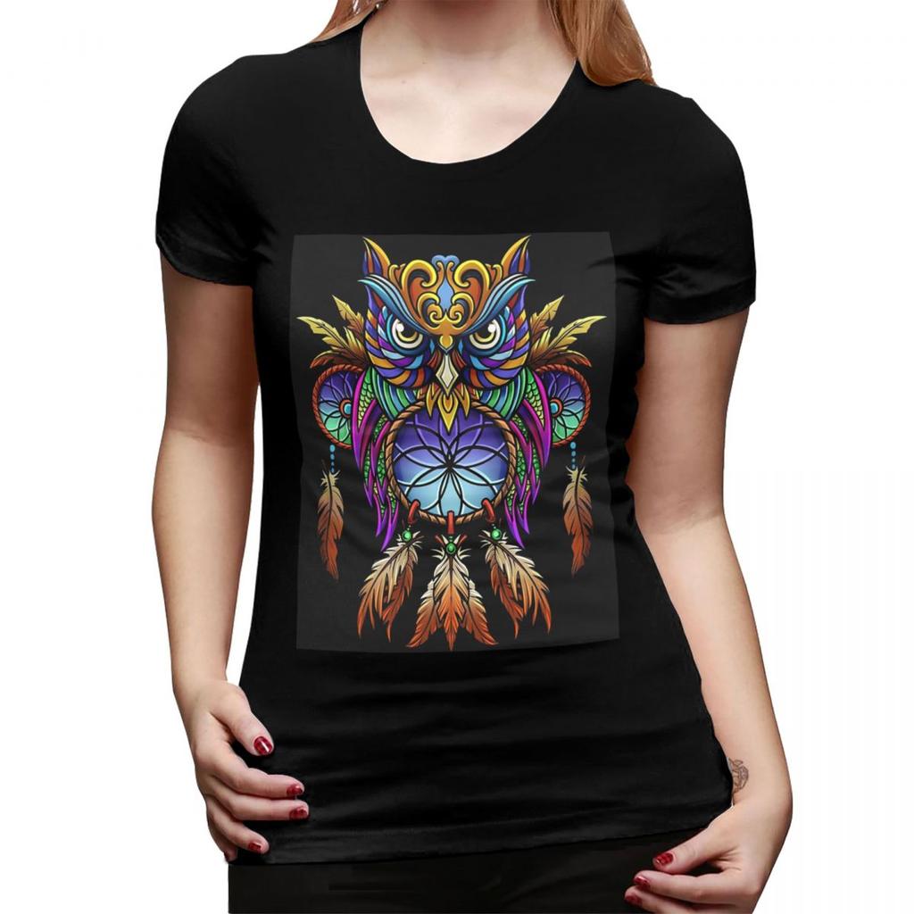 Dreamcatcher Owl TShirt for Women Crew Neck Streetwear T Shirts Womens Tees Short Summer Clothes Tops