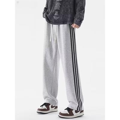 Striped Pants Men's Autumn and Winter Velvet Teen Loose Straight Pants Boys Casual Trousers Sweatpants