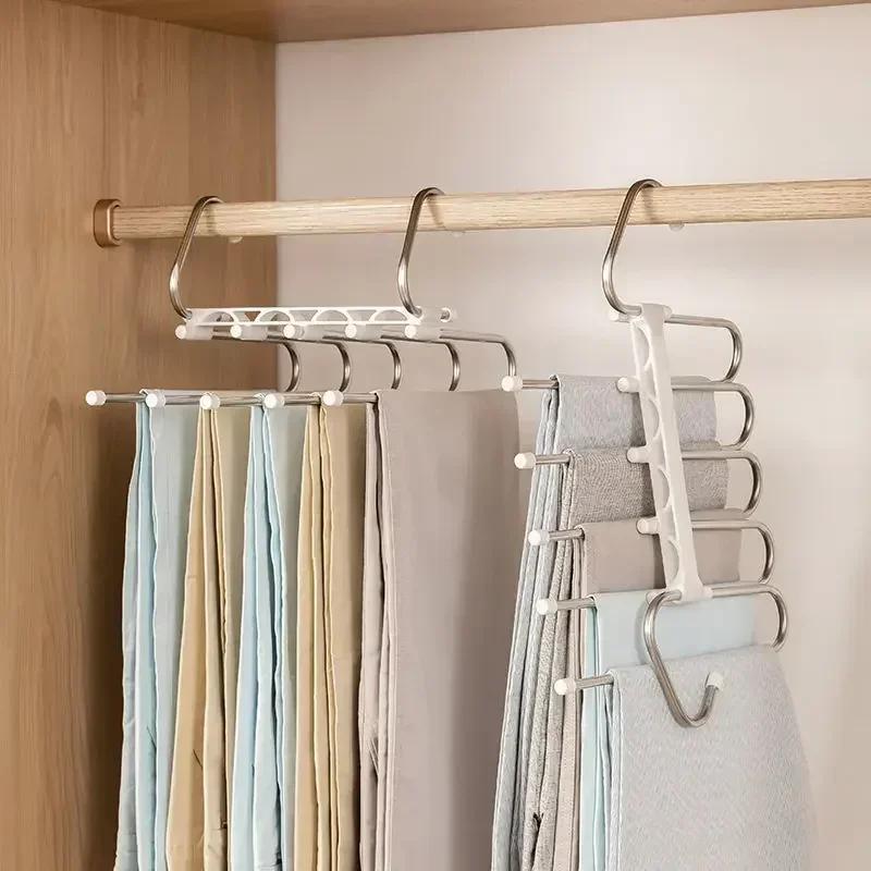 Portable Trouser Rack Hangers Household Stainless Steel Folding Pant Rack Tie Hanger Shelves Closet Convneince Organizer
