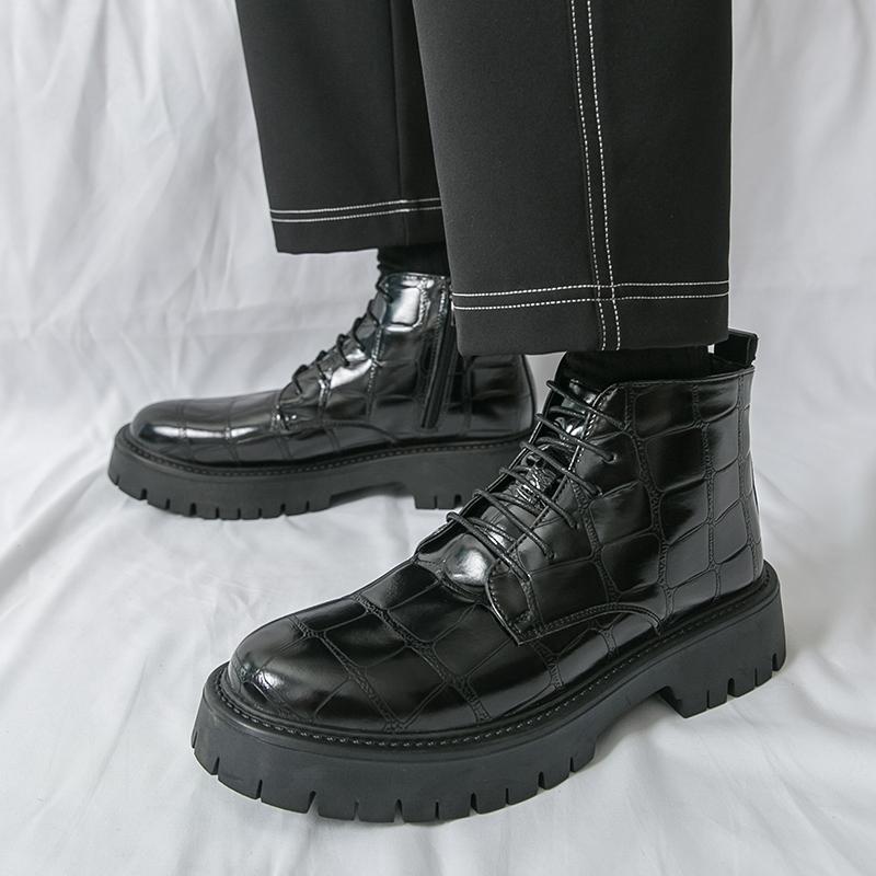 Men Motorcycle Casual Black Outdoor Retro Brown Leather Elevator Shoes High Boots Street Style Punk Boots Large Size