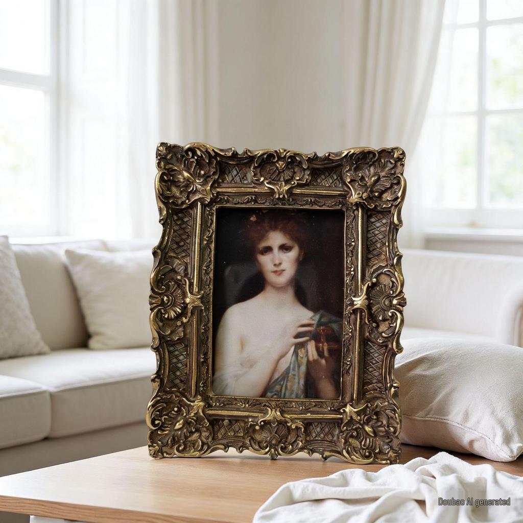 European Retro Carved Photo Frame: French Light Luxury Resin Decor for Wall or Tabletop in Living Room or Bedroom.