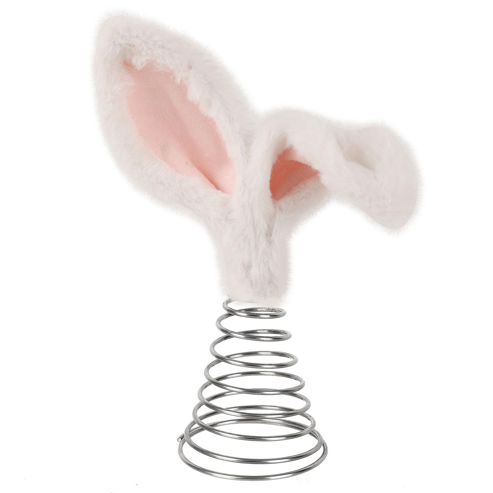

Spring Plush Rabbit Ornament with Metal Base Decor Rabbit Ears Tree Top Decorations for Holiday Home Party Supplies розовый