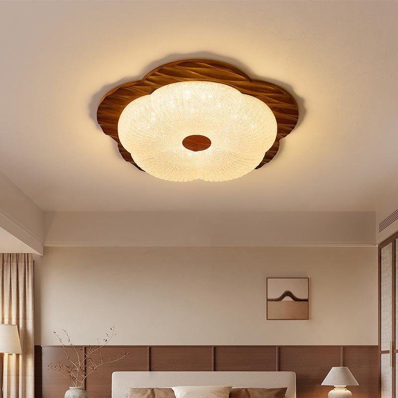 2025 Chinese-Japanese Solid Wood Ceiling Light for Bedroom and Dining Room