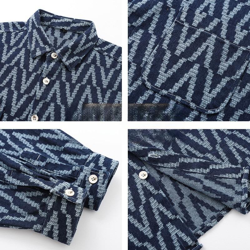 Minimalist Striped Men's Long-sleeved Shirts In The Autumn Denim Lapel Loose Men's Casual Plaid Jacket Coat Men's Breathable Work Casual Jacket