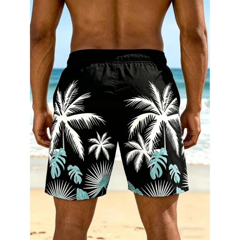 Men's beach shorts with palm tree graphic print, cool and breathable, Hawaiian style