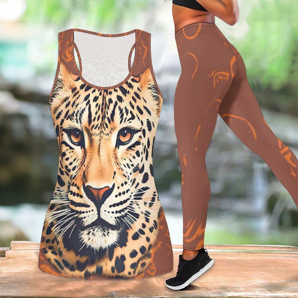 Animal Printed Yoga Outfit for Women Fashion Workout Leggings Fitness Sports Casual Yoga Set Sports Suit