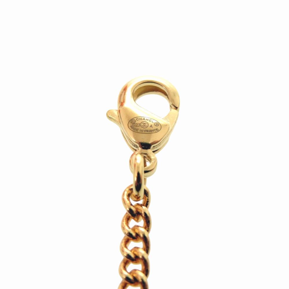 Used AUTHENTIC CHANEL CC Mark African continent motif Necklace Gold Metal Faux pearl
