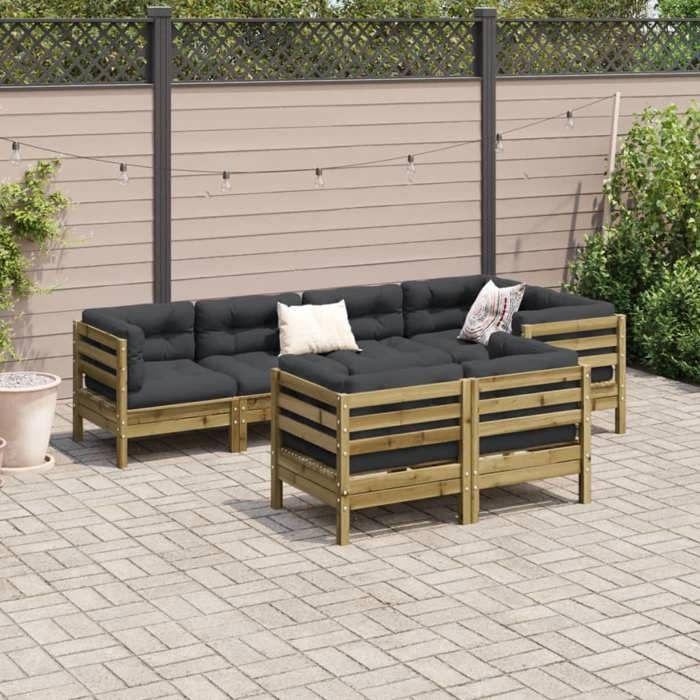 VidaXL Salon de jardin 7 pcs avec coussins bois de pin imprégné 3299499