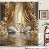 Swan Floral Pattern Washable Dirt-Resistant Shower Curtain Shower Head Waterproof Polyester Bath Curtain For Home Decor