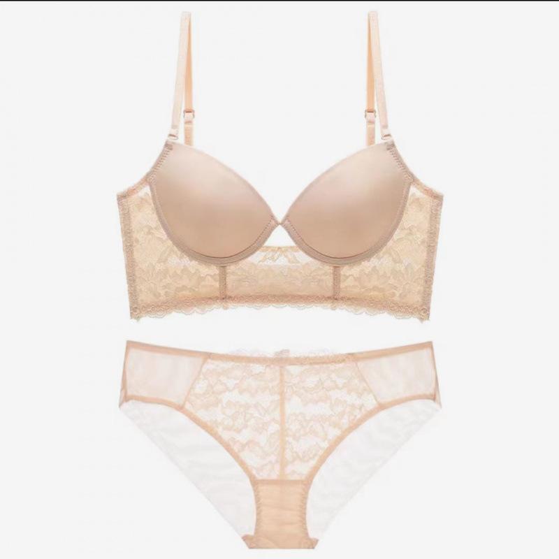 U-shaped Beautiful Back Underwear for Women's Thick and Small Breasts, Special Gathering Top Support Sexy Lace Bra Set