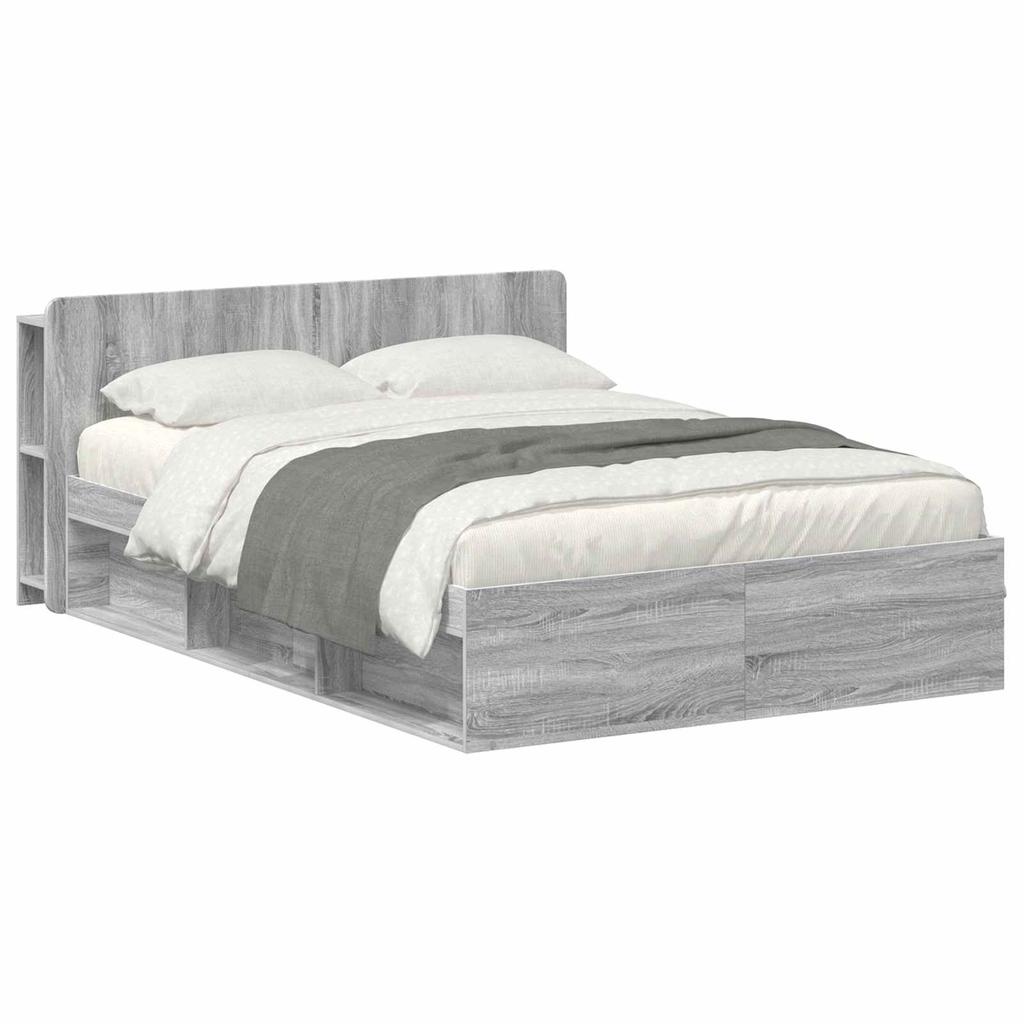 Storage Bed Frame in Grey Sonoma 150 x 200 cm Engineered Wood