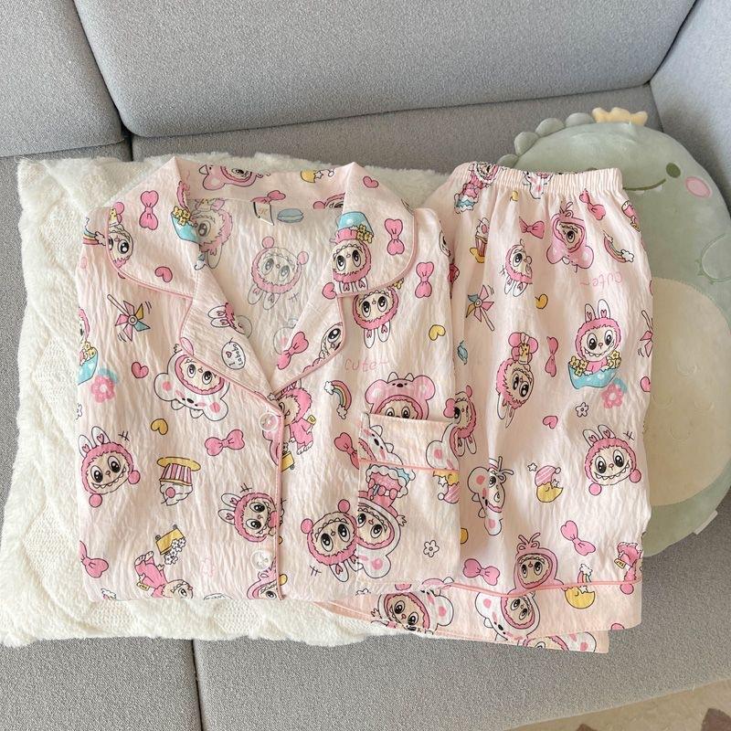 

Internet celebrity new rabub pajamas women s summer short-sleeved shorts cardigan two-piece women s casual loungewear S