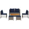 Garden Sofa Set with Cushions 6 Pcs Grey and Navy Blue Poly Rattan