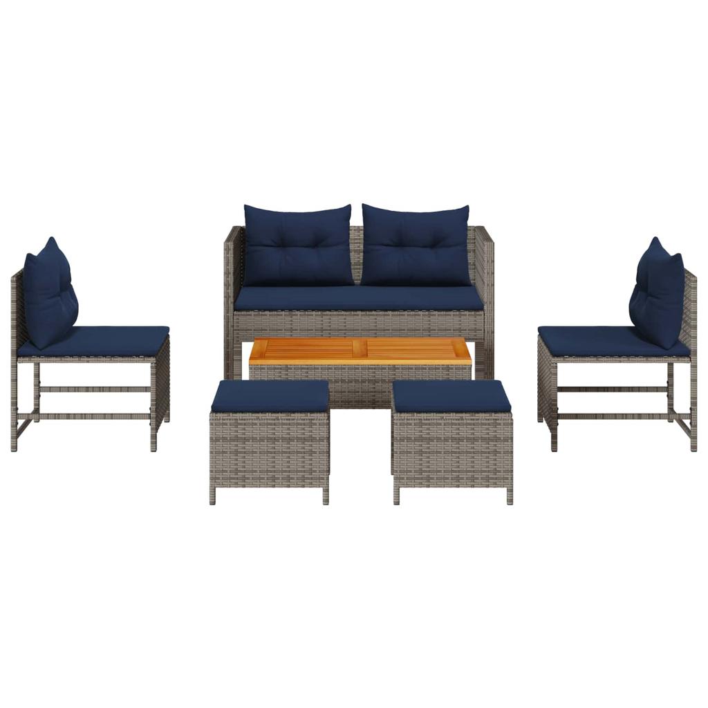 Garden Sofa Set with Cushions 6 Pcs Grey and Navy Blue Poly Rattan