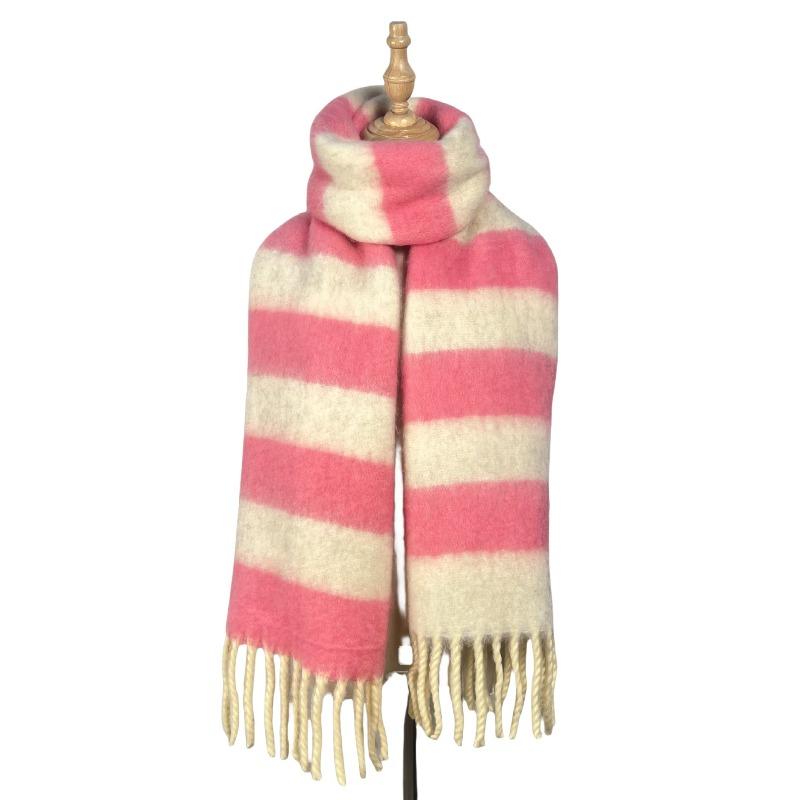 Striped Winter New Thickened Warm Scarf Women's Simple High Sense Versatile Fashion Fringed Scarf Shawl