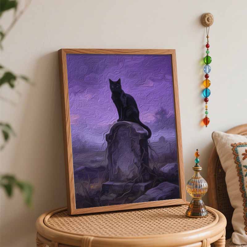 Halloween Digital Oil Painting Black Cat On Tombstone Coloring Painting Hand Painting Home Decoration