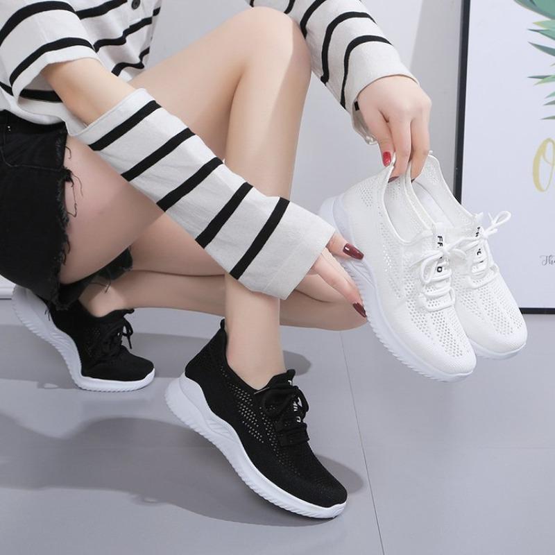 Fashion Women Sneakers Fashion Lace Up Mesh Breathable Outdoor Walking Small White Shoes Round Toe Non-slip Thick Sole Tennis Shoe Mujer
