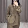 Autumn Fashionable Cotton Linen Long Sleeve Casual Drawstring Pants Set