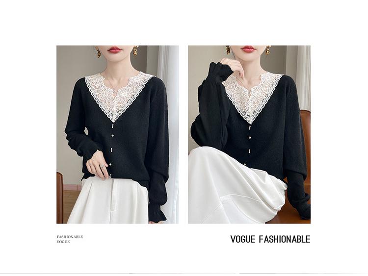 2025 French V-Neck Lace Camisole: Women's Long-Sleeve Top for Autumn/Winter