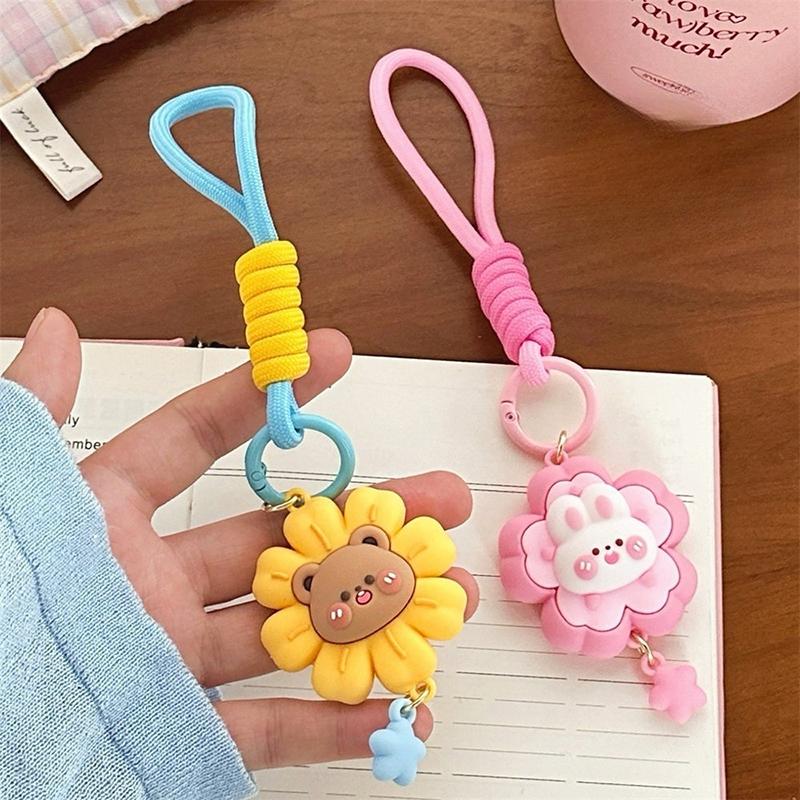 Cute Bear Rabbit Small Animal Flower Keychains Cartoon Kawaii Car Keyring Backpack Pendant Decoration Accessories Gifts